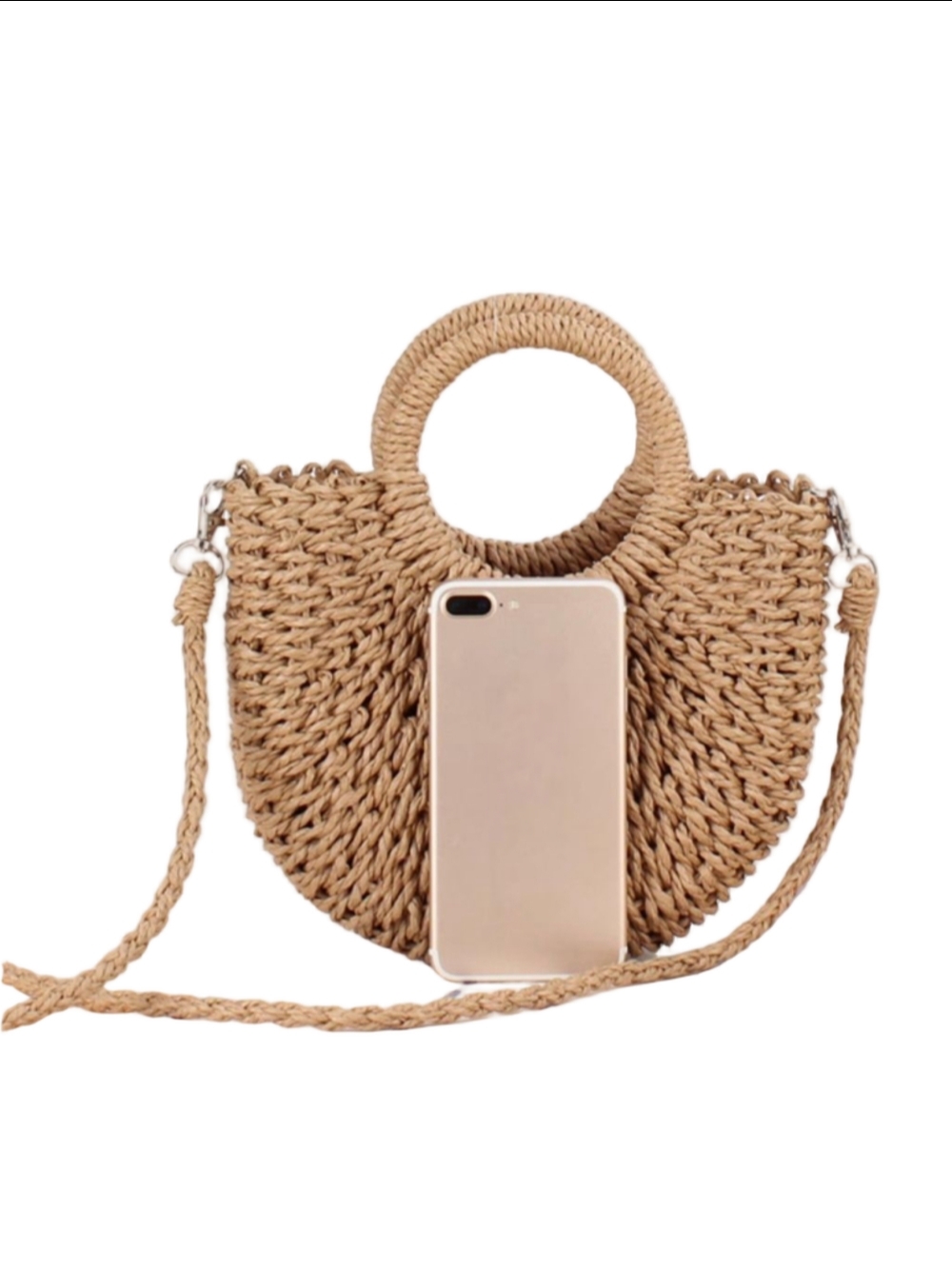 Tan Purse Straw Tote Bag Vacay Tote Shoulder Bag Light Brown Rattan Beach Purse - Picture 2 of 13